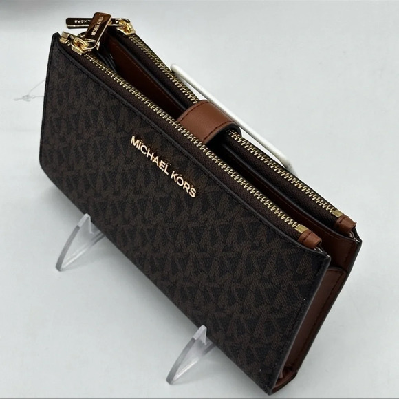 Michael Kors Medium Jaycee Zip Packet Backpack &Double Zip Wallet Wristlet Brown - Picture 13 of 16